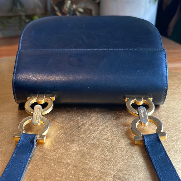 Salvatore Ferragamo Gancini Bit Flap Crossbody Bag in Dark Navy Leather - Picture 2 of 16